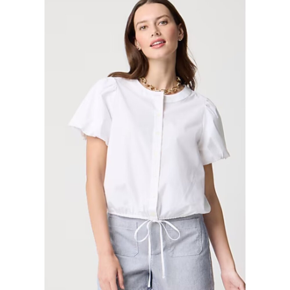 J. Crew Factory Puff-sleeve Tie-waist Top NWT in White Large